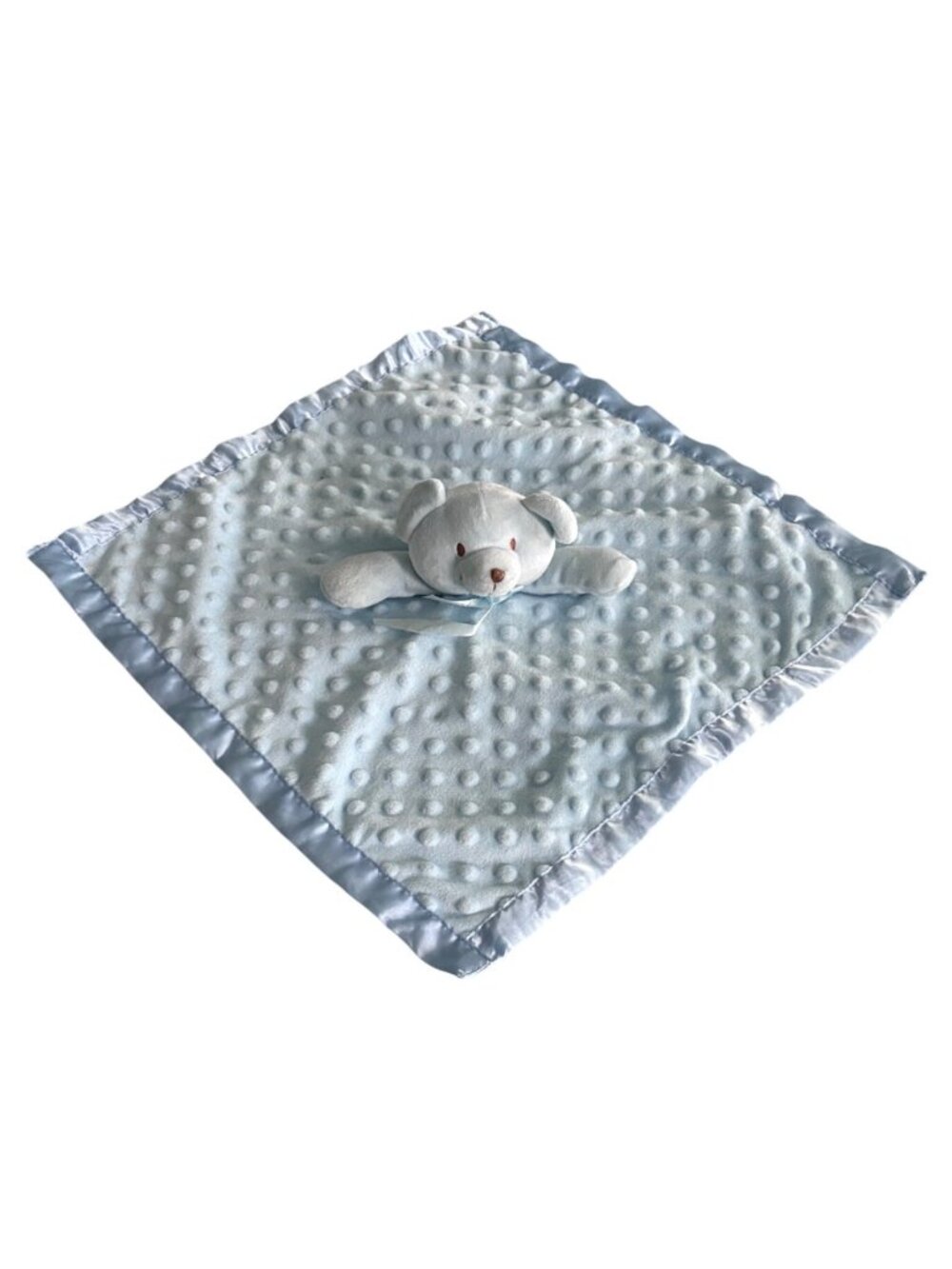 Pro Goleem Baby Blue Minky Plush Security Blanket Satin Trim Teddy Bear